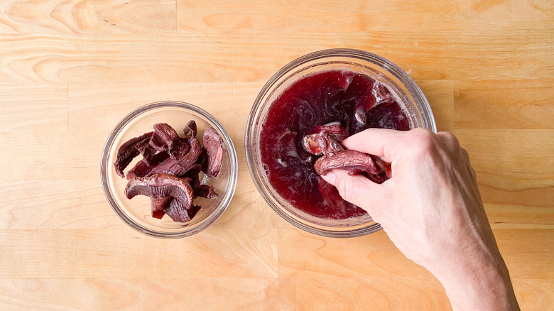 wine soaked porcini mushrooms
