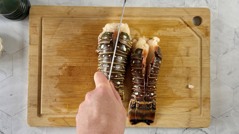 slicing lobster tail shell