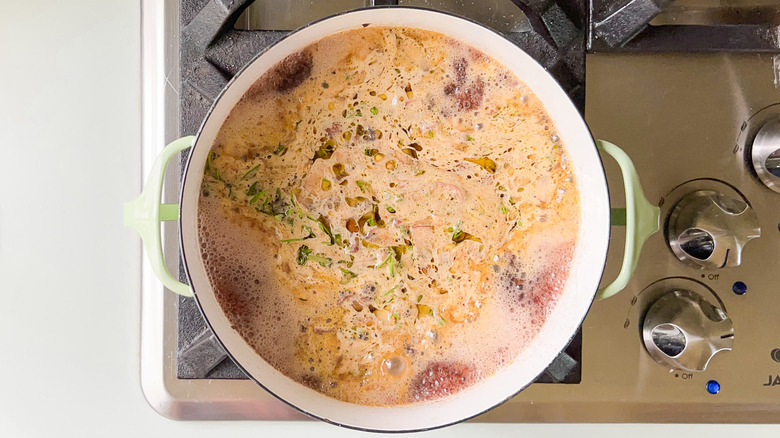 Porcini mushroom soup simmering