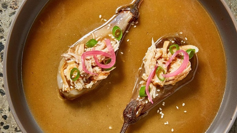 grilled eggplant chicken escabeche