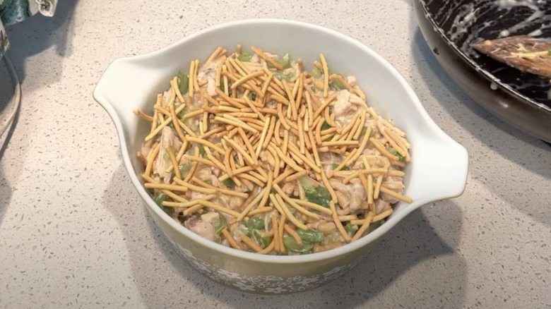 A bowl of tuna chow mein casserole
