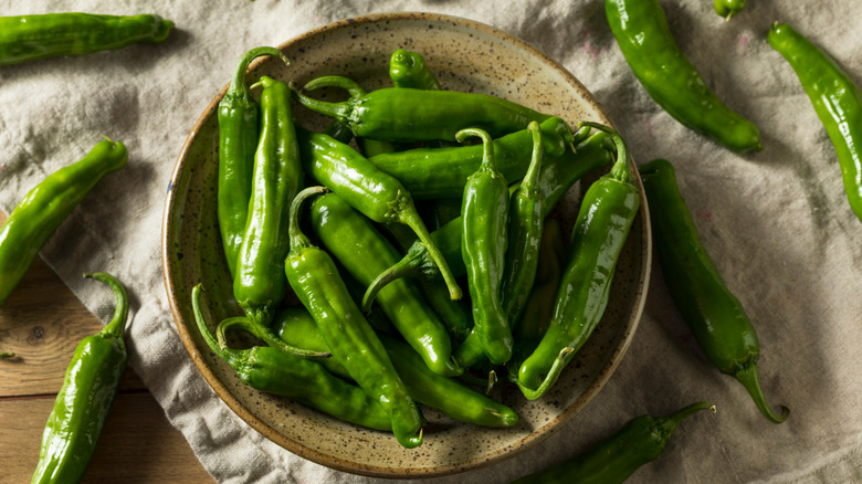 bowl of uncooked shishito peppers