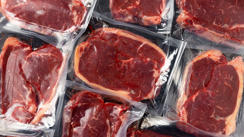 Wet-aged steak in vacuum-sealed bags