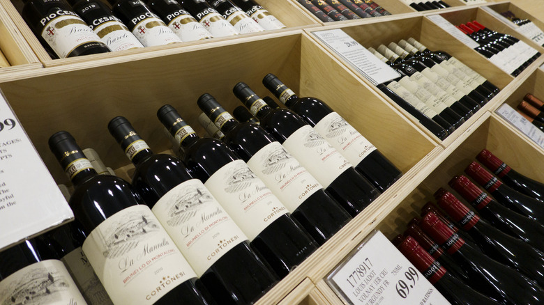 Various bottles of wine displayed at Costco in San Diego